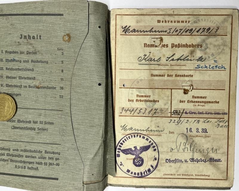 Wehrpass - WH (Heer) - Nachrichten Btl.Afrika - Schleich — image 2