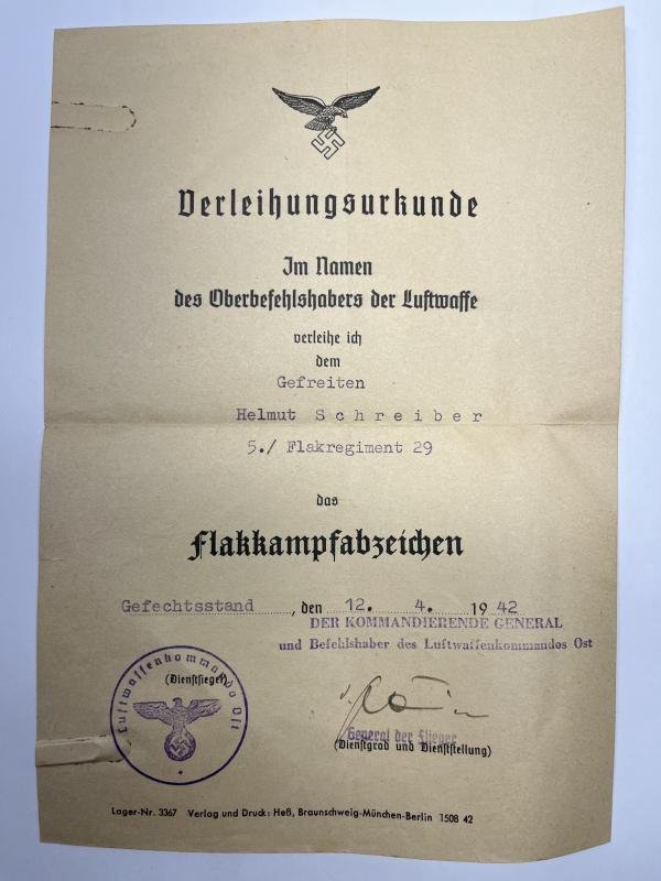 Citation - Luftwaffe - 18.Flak Div. - Schreiber — image 2