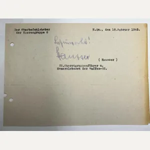 Signature - 'Oberbefehlshaber der Heeresgruppe G' - Hausser