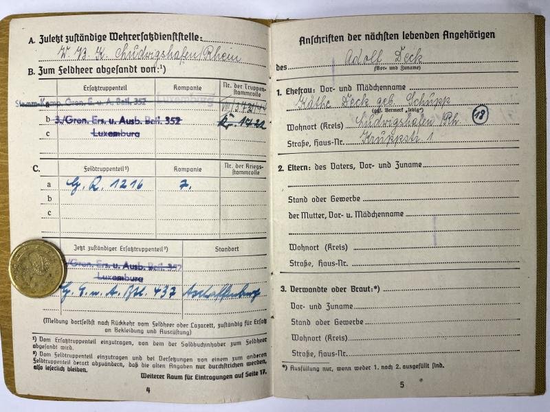 Soldbuch - WH (Heer) - 462.Inf.Div./462.V.G.D. - Metz - Deck — image 4