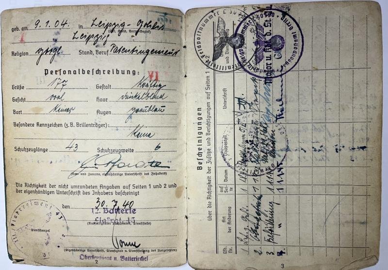 Soldbuch - Luftwaffe - 22.Flak Div. - Pfordte — image 3