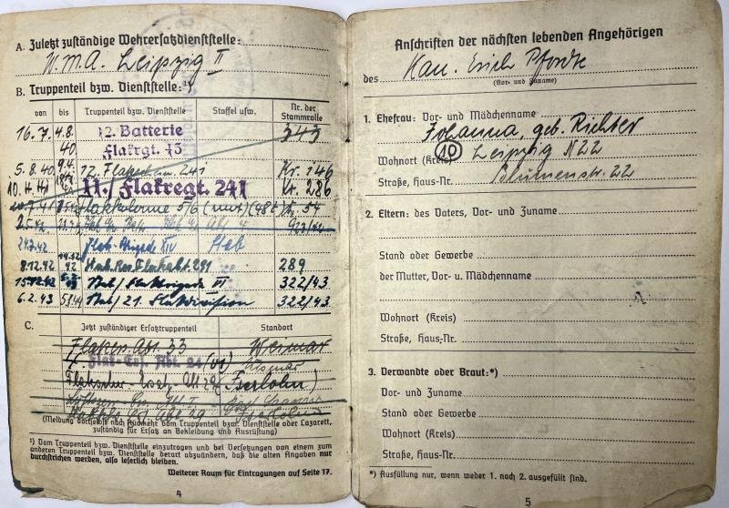 Soldbuch - Luftwaffe - 22.Flak Div. - Pfordte — image 4
