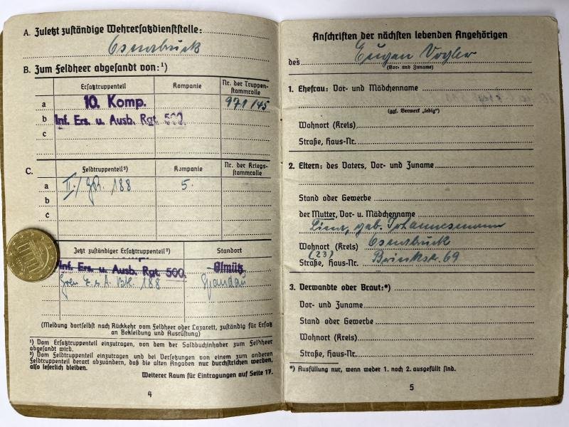 Soldbuch - WH (Heer) KM - 68.Inf.Div. - Vogler — image 5