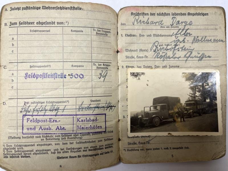 Wehrpass /Soldbuch /citation - WH (Heer) - 'Feldpostleitstelle 500' - Darge — image 5