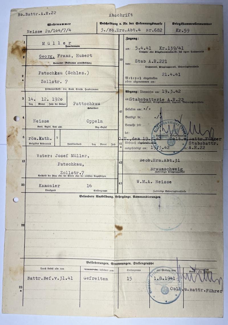 Wehrpass - WH (Heer) - 22.LL.Div. - Müller — image 2