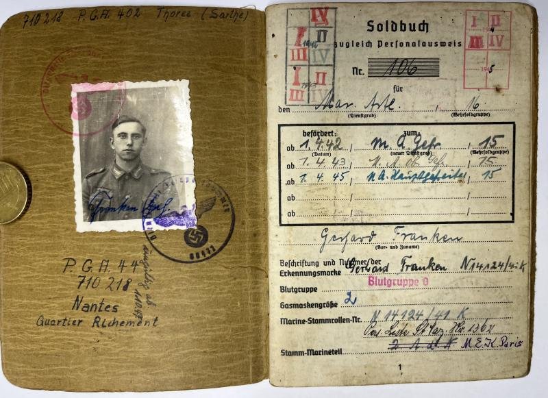 Soldbuch - KM - Mar.Art.Abt.280 - St.Nazaire - Franken — image 2