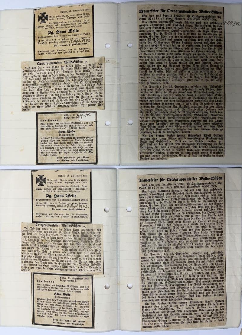 'Gedenk Urkunde' (remembrance certificate) grouping - 'Ortsgruppenleiter Süssen' - Welle — image 8