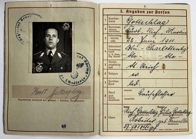 Wehrpass - Luftwaffe - Rgt.'General Göring' - Flak Rgt.12 - Gottschlag — image 3