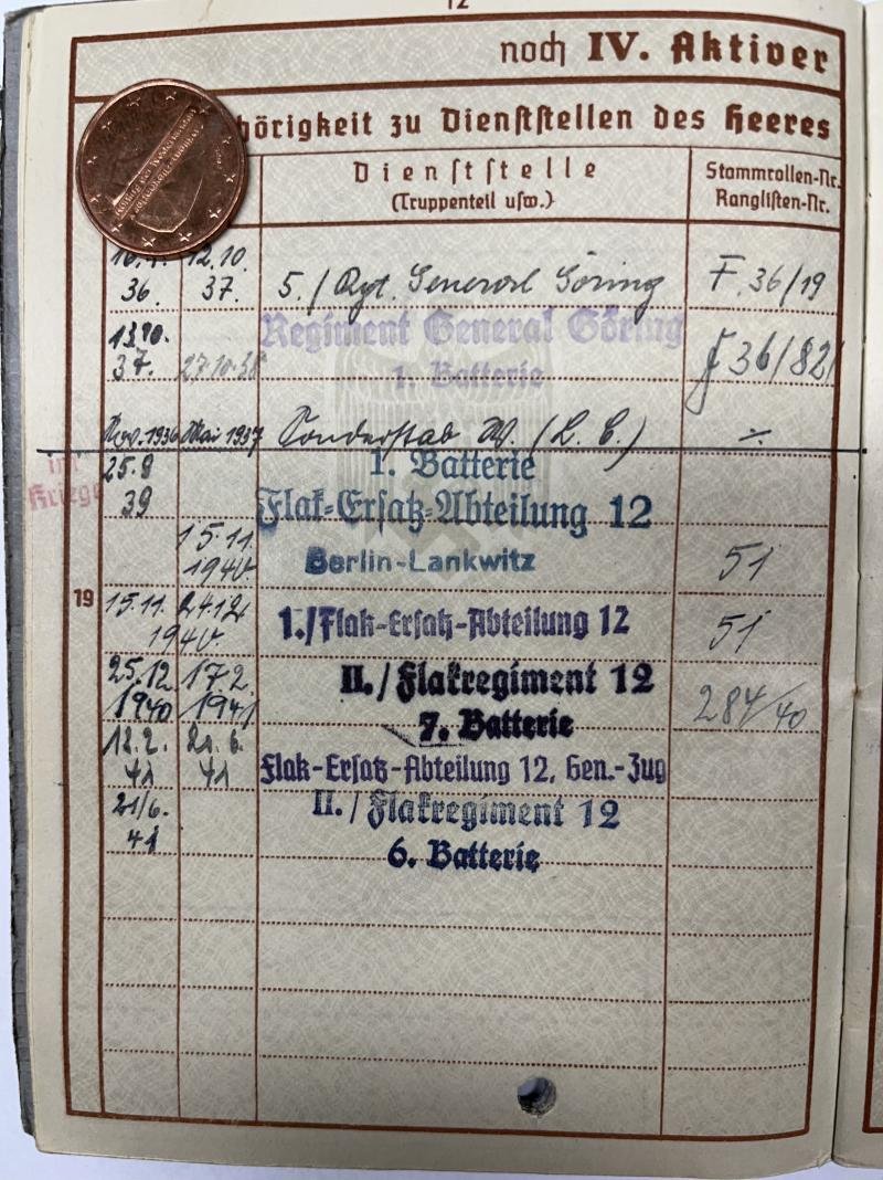 Wehrpass - Luftwaffe - Rgt.'General Göring' - Flak Rgt.12 - Gottschlag — image 6