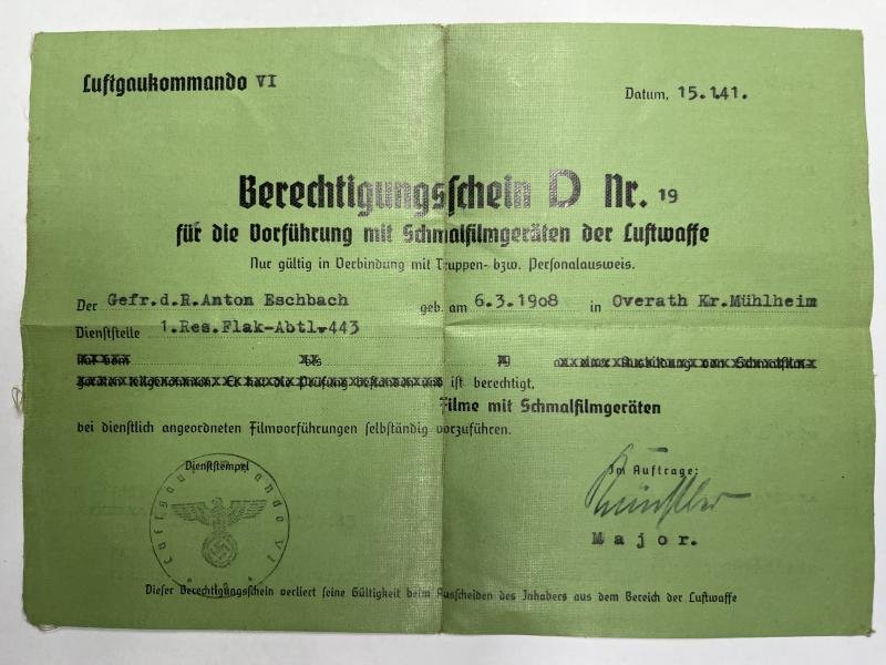 Wehrpass/+ - Luftwaffe - 20.Flak Div. - Eschbach — image 2