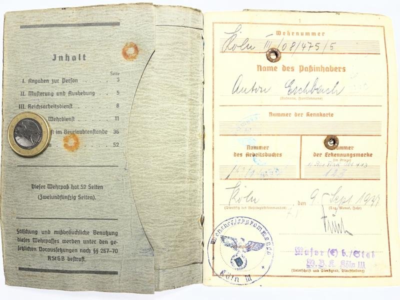 Wehrpass/+ - Luftwaffe - 20.Flak Div. - Eschbach — image 3