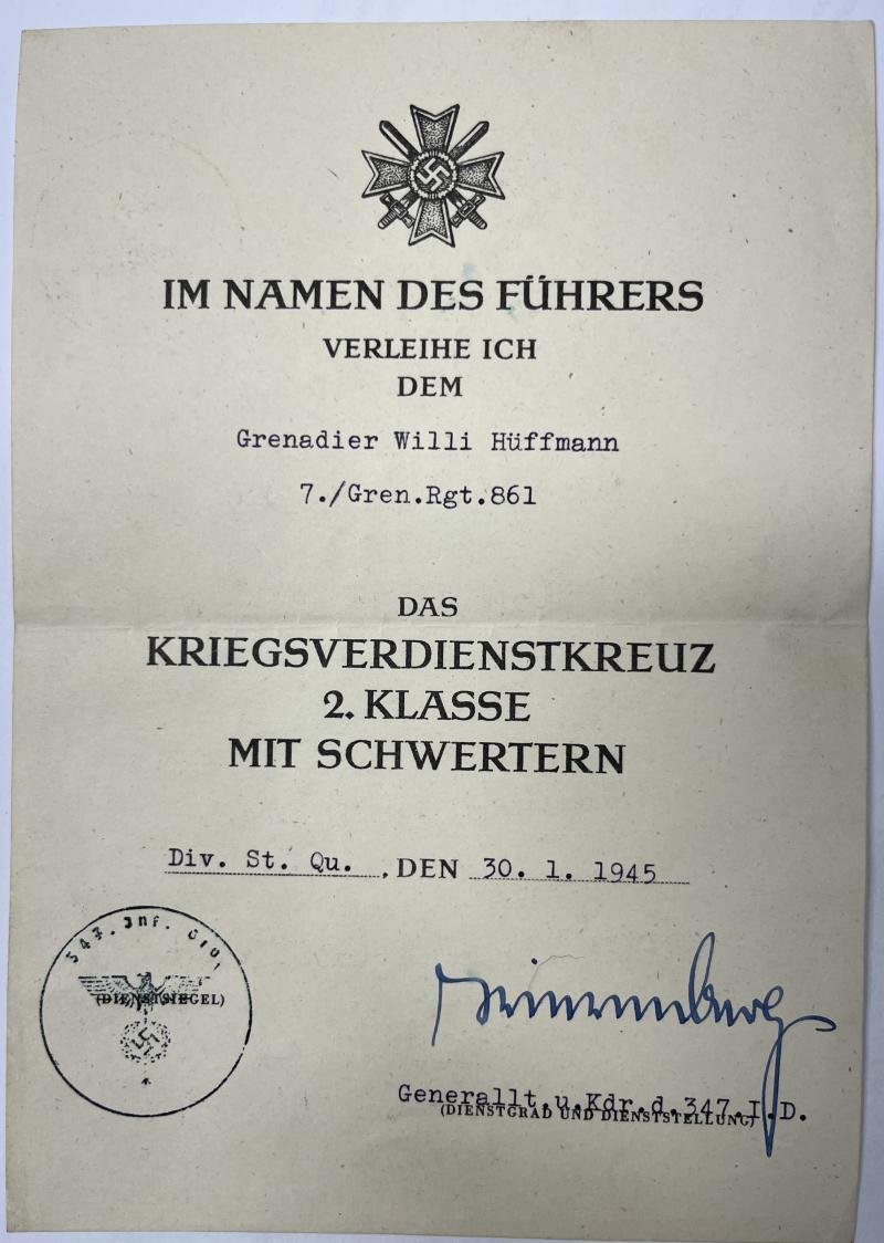 Citation - WH (Heer) - 347.Inf.Div. - Hüffmann — image 2