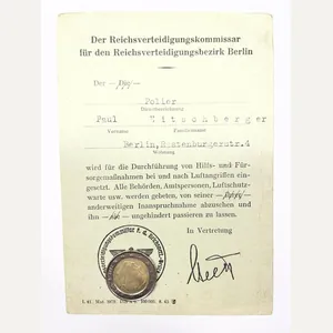 'Dienstausweis' - 'Reichsverteidigungskommissar' - Berlin - Eitschenberger