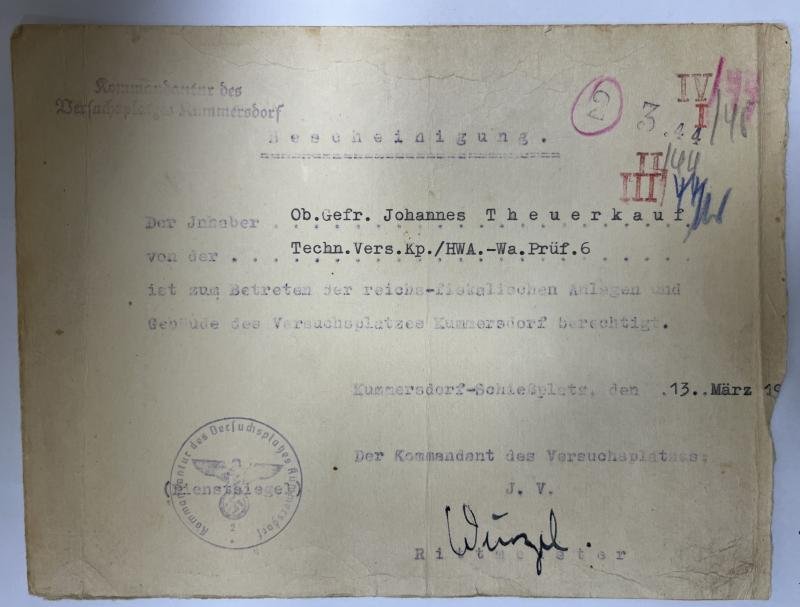 Document set - 'Versuchsplatzes Kummersdorf / 'Pz.Abt.'Kummersdorf ' - Theuerkauf — image 2