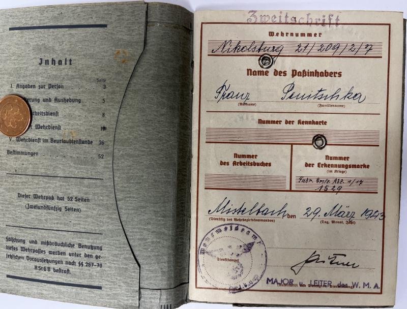 Wehrpass / citation grouping - WH (Heer) -100.Jäger Div. - Penitschka — image 2