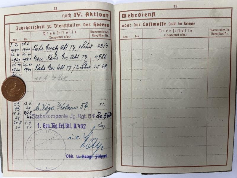 Wehrpass / citation grouping - WH (Heer) -100.Jäger Div. - Penitschka — image 4