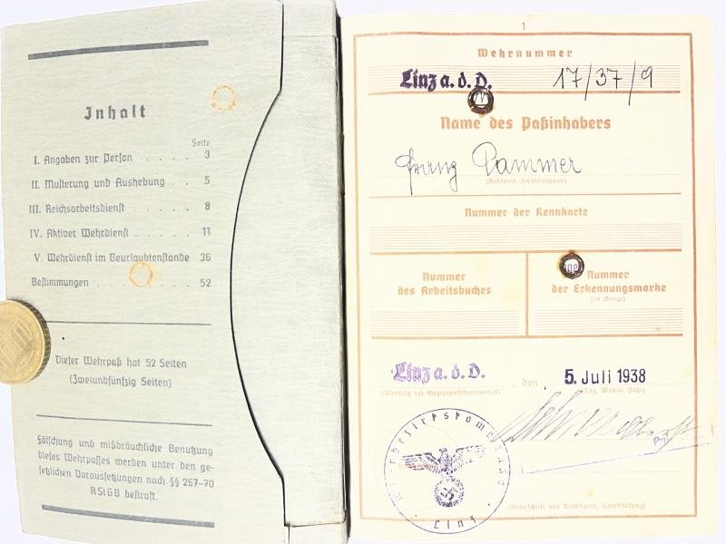 Wehrpass - Luftwaffe - 16.Flak Div. - KIA -Calais - Pammer — image 2