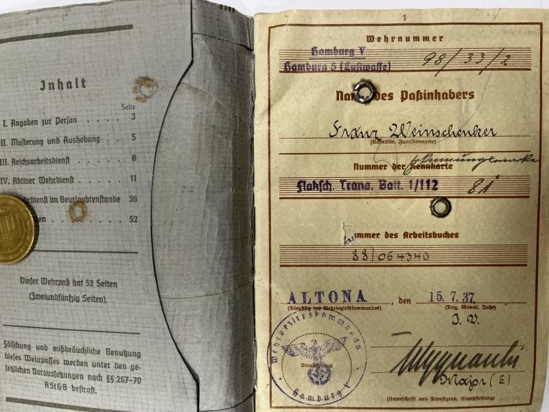 Wehrpass - Luftwaffe - Stabskp.H.Quartier des Oberbefehlhaber der Luftwaffe - Weinschenker — image 2