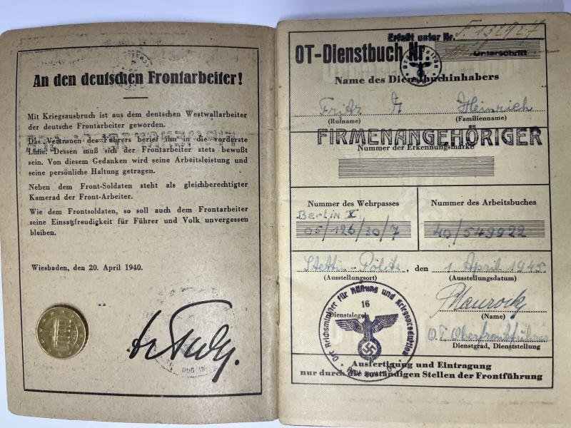 'Organisation Todt' - Dienstbuch - Fritz — image 3