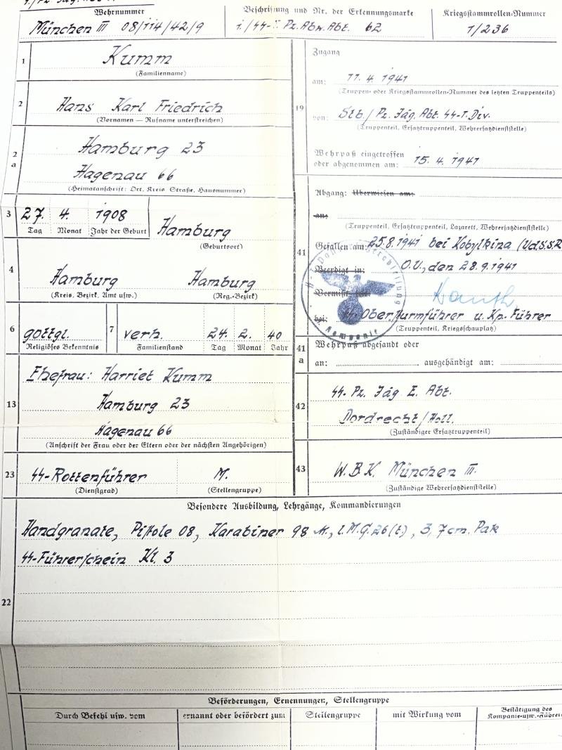 Wehrpass - 'Waffen-SS' - 'T'.Div. - Kumm — image 2