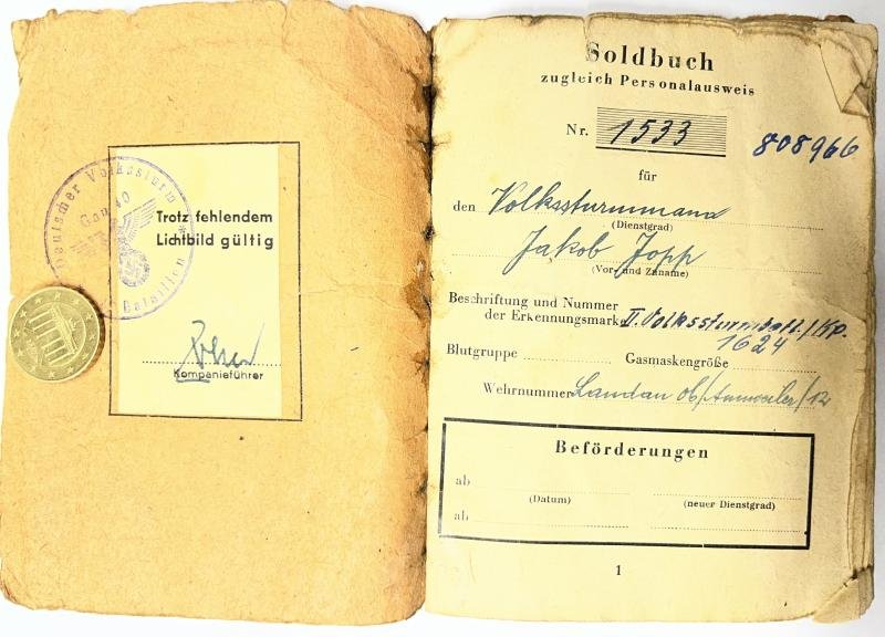Soldbuch - 'Volkssturm' - Gau.40/41.Btl. - Jopp — image 3
