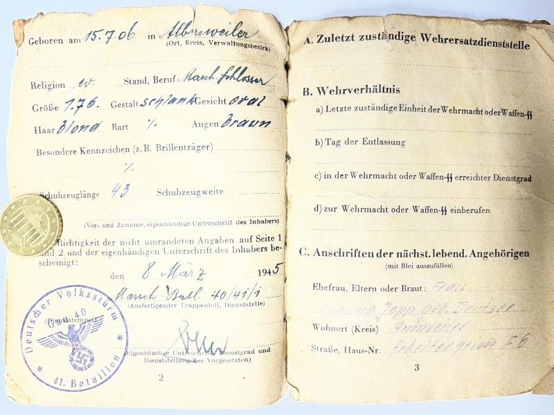 Soldbuch - 'Volkssturm' - Gau.40/41.Btl. - Jopp — image 4