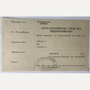 'Ontvangstbewijs voor een persoonsbewijs' - Staatspolitie Arnhem