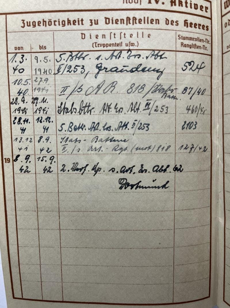 Wehrpass - WH (Heer) - s.Art.Rgt.818/11.Armee - Wiards — image 4