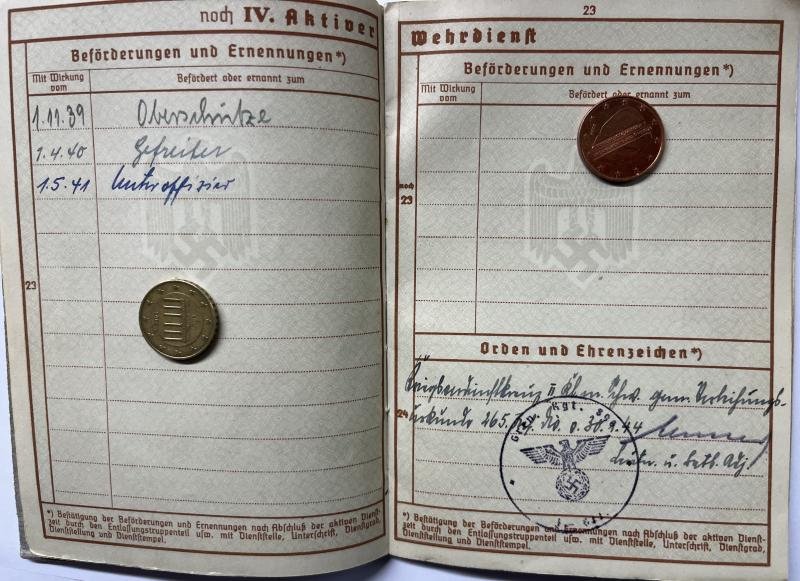 Wehrpass/Soldbuch/citation WH (Heer) - 265.Inf.Div. - St.Nazaire - Hambüch — image 4