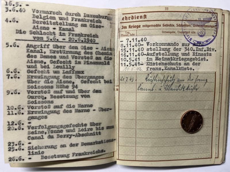 Wehrpass/Soldbuch/citation WH (Heer) - 265.Inf.Div. - St.Nazaire - Hambüch — image 5