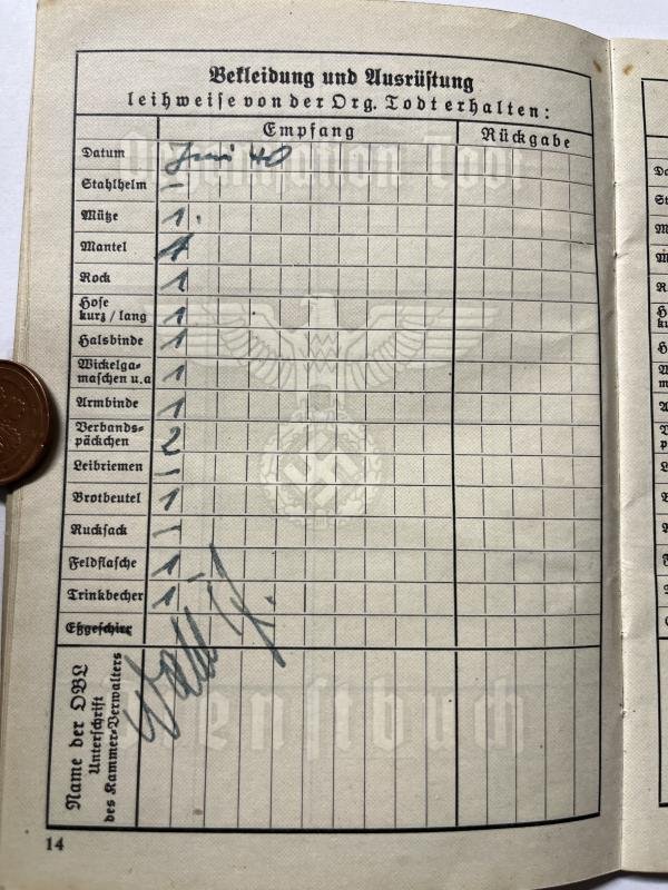 'Dienstbuch' - 'Organisation Todt' grouping - Lechner — image 6