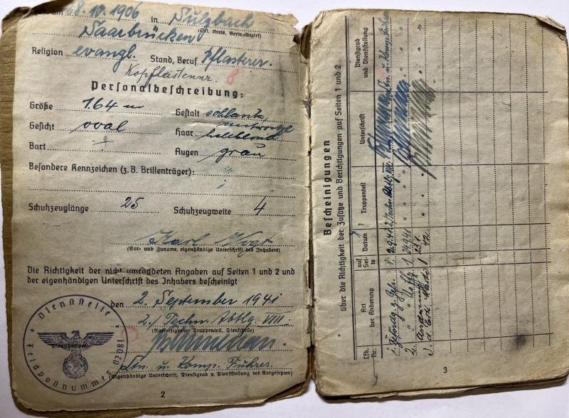 Soldbuch - WH (Heer) - Fest.Inf.Btl.1462 - Vogt — image 3