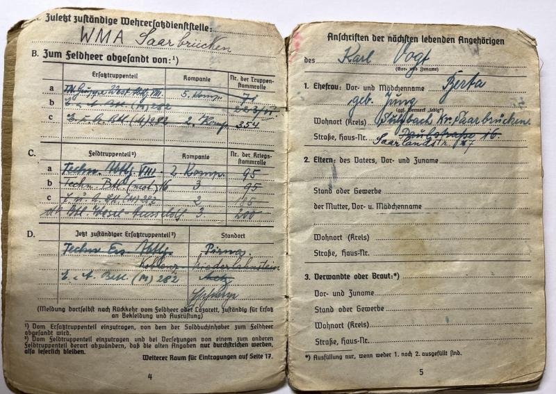 Soldbuch - WH (Heer) - Fest.Inf.Btl.1462 - Vogt — image 4