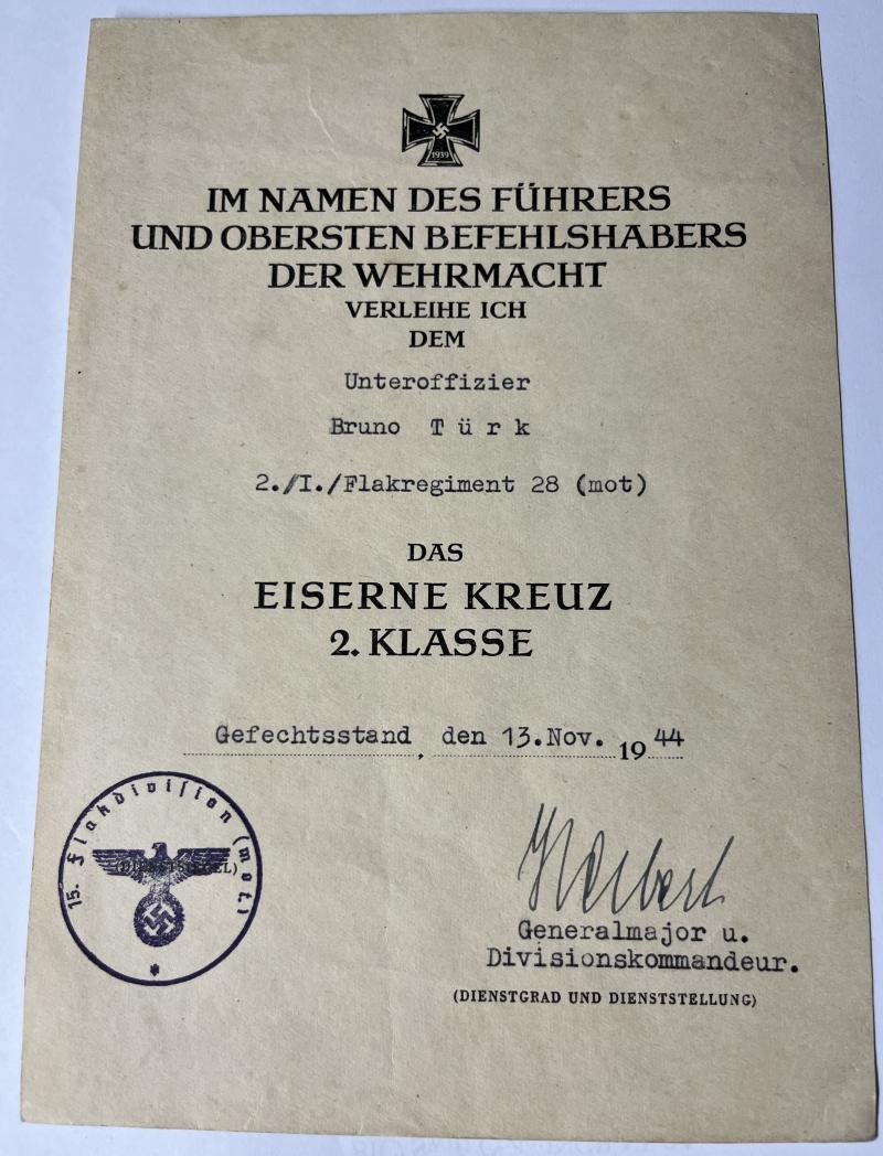 Citation set - Luftwaffe - 15.Flak Div./19.Flak Div. - Türk — image 3