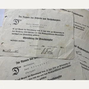 5 x 'Ehrenkreuz für Frontkämpfer' - citation.