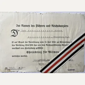 'Ehrenkreuz für Witwen' - citation - Braunsberger.