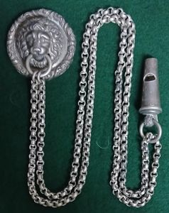 VICTORIAN OFFICERS INKERMAN WHISTLE BOSS,CHAIN & WHISTLE .