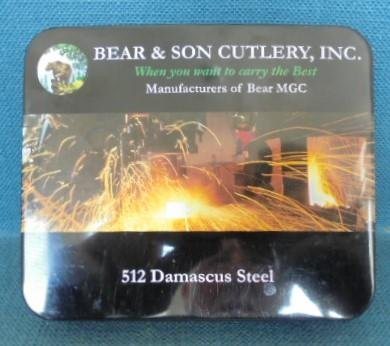 Bear & Son Damascus Folding Knife S/n 03037 — image 9