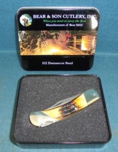 Bear & Son Damascus Folding Knife S/n 03037