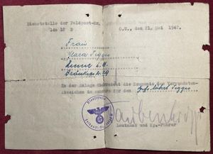 3rd Reich Feldpost für die überreichung der Verwundetenabzeichen in Schwarz