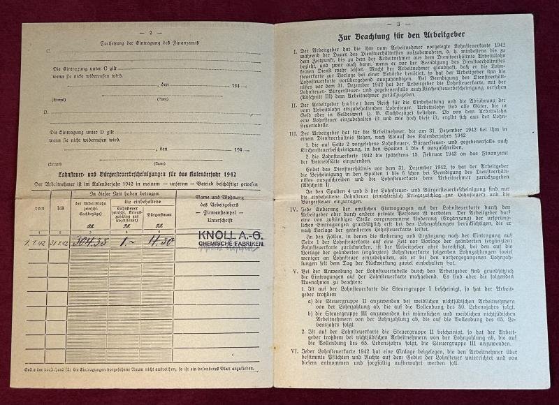 3rd Reich Lohnsteuerkarte 1942 Ludwigshaven — image 2