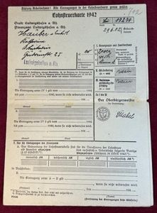3rd Reich Lohnsteuerkarte 1942 Ludwigshaven