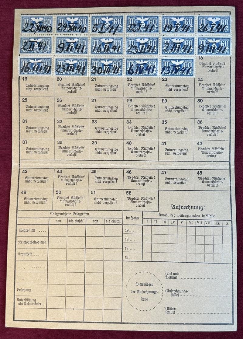 3rd Reich Invalidenversicherung Quittungskarte A (1940) — image 2