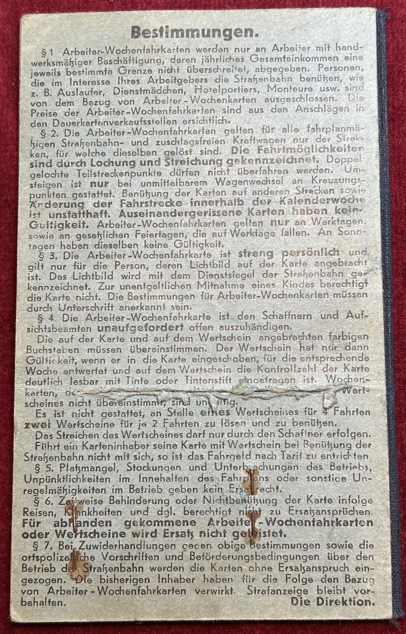 3rd Reich Arbeiterwochenfahrkarte Städt. Werke Nürnberg — image 3