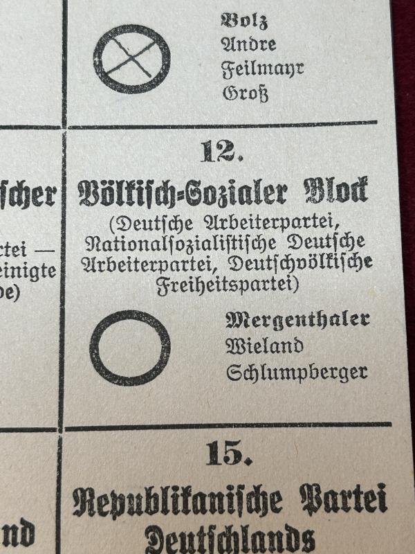 Deutsche Reich Reichstagwahl Zettel Württemberg Mai 1924 — image 3