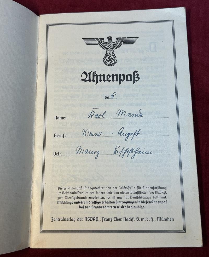 3rd Reich Ahnenpass (Mainz-Bischofsheim) — image 2