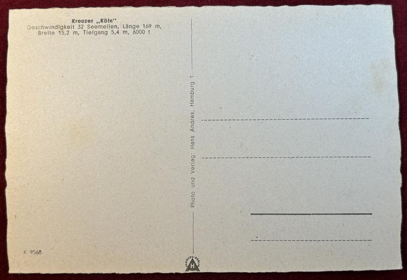 3rd Reich Ansichtkarte Kreuzer 'Köln' — image 2