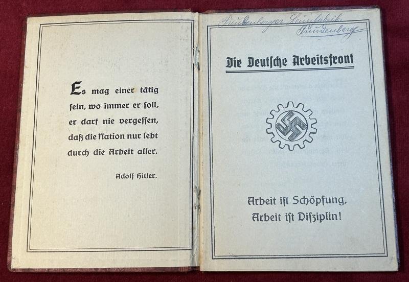 3rd Reich Deutsche Arbeitsfront Mitgliedsbuch (DAF) — image 2