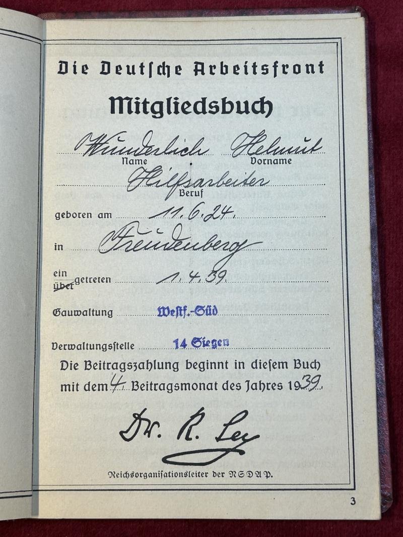 3rd Reich Deutsche Arbeitsfront Mitgliedsbuch (DAF) — image 3