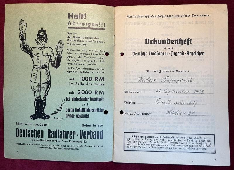 3rd Reich DRJA 3. Form Urkundenheft ( Bronze, Silber & Gold) — image 2